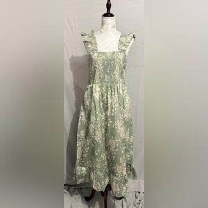 Smocked Floral Midi Dress in Sage Green